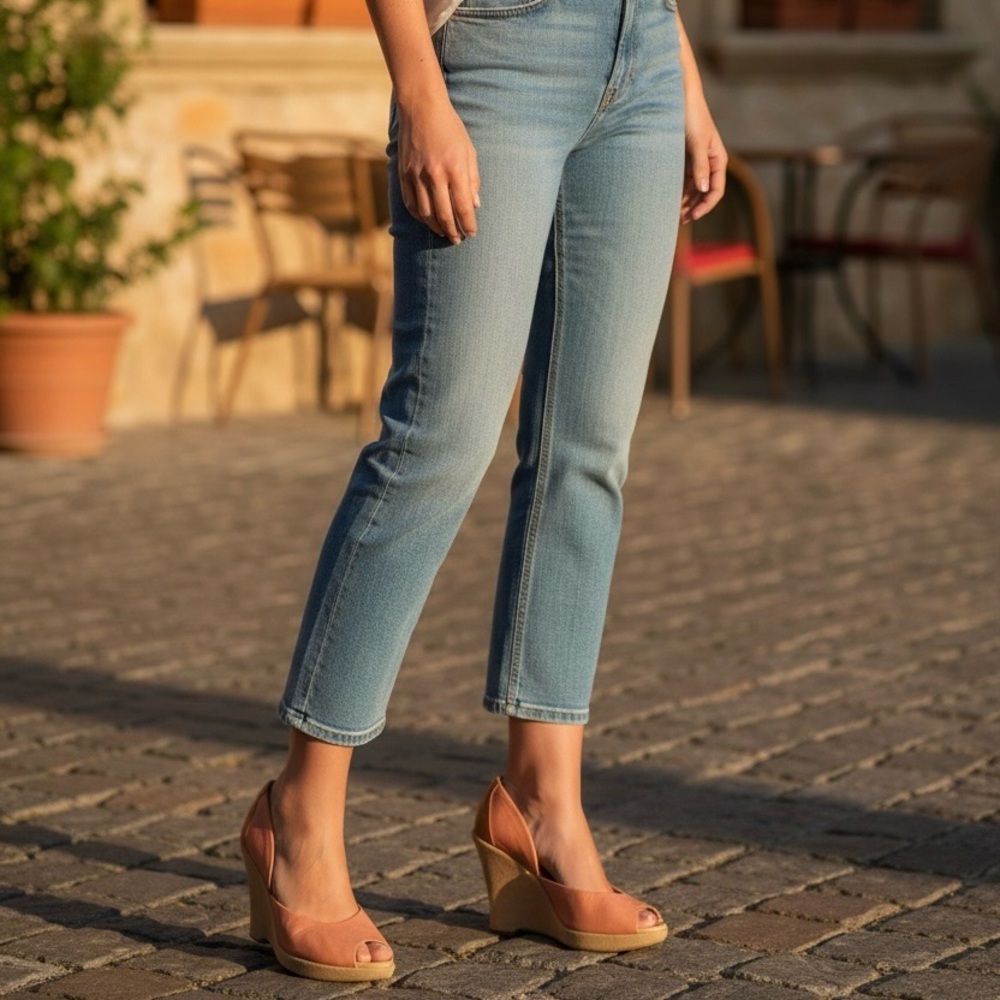 Kork-Ease Soft Platform Leather Upper Lining Peep‎ Toe Wedge Heels 9 Salmon Tan